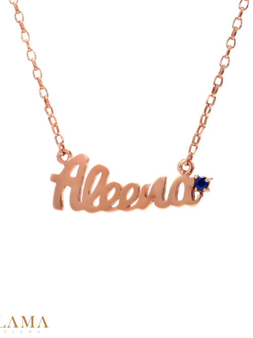 Crafted in rose gold plated sterling silver, this pendant is set with a hand picked round Blue Sapphire. Main Stone Blue Sapphire